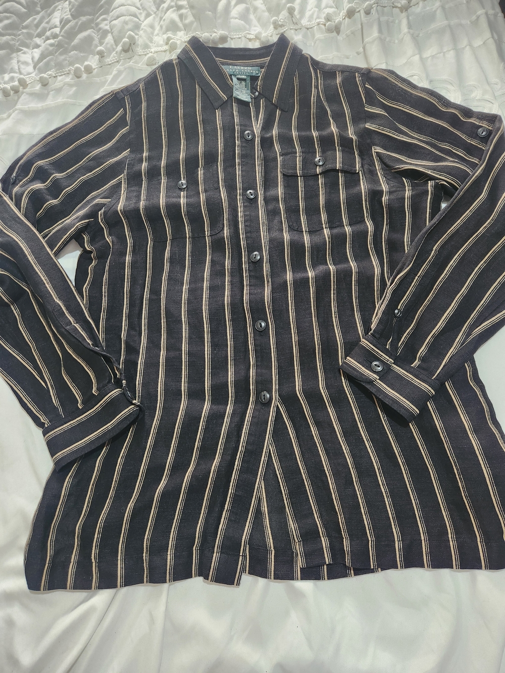 Ralph Lauren Black Shirt with Cream Vertical Stripes